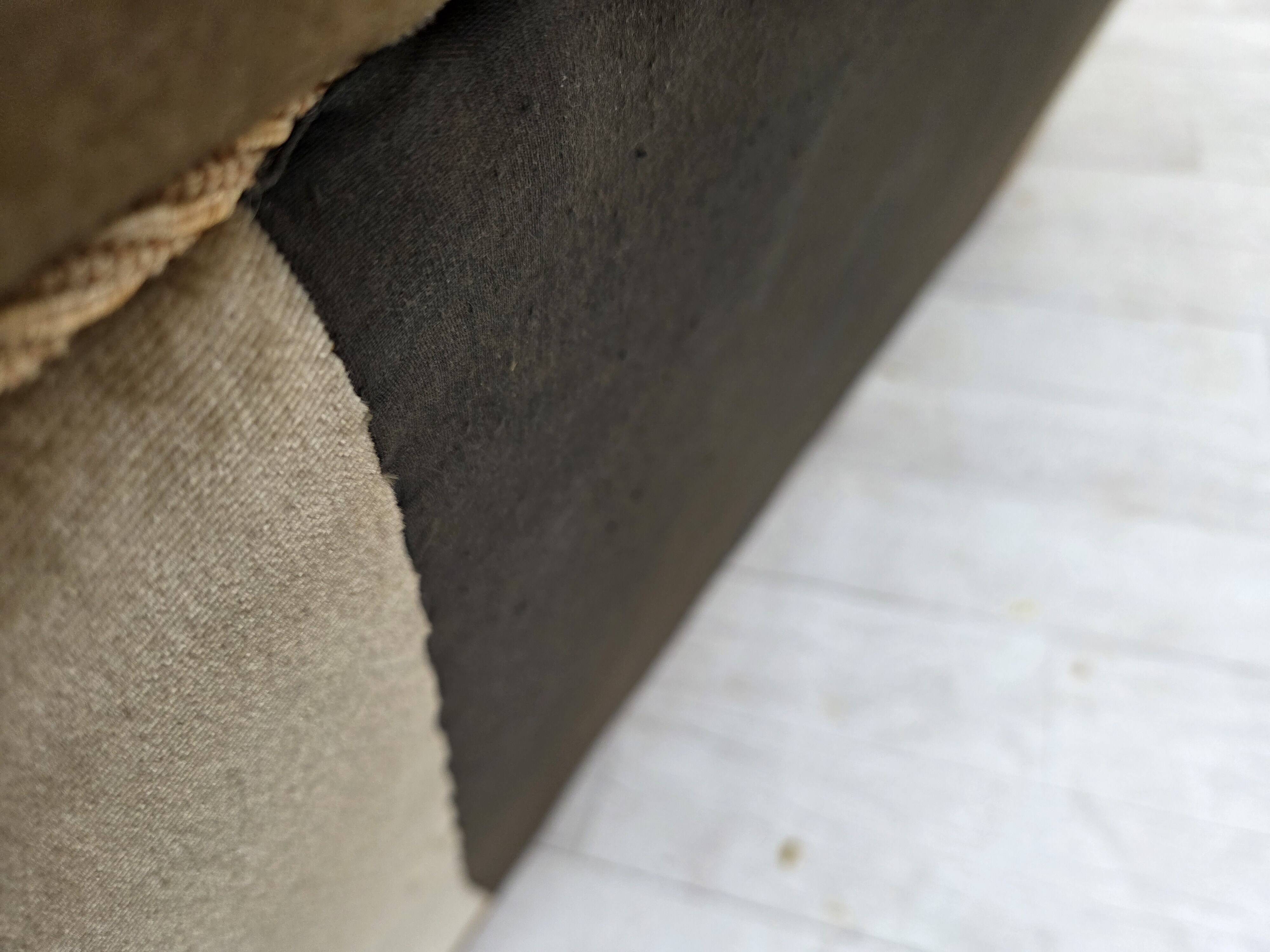 1960s, Danish 3-seater sofa, green furniture velour, oak wood legs.