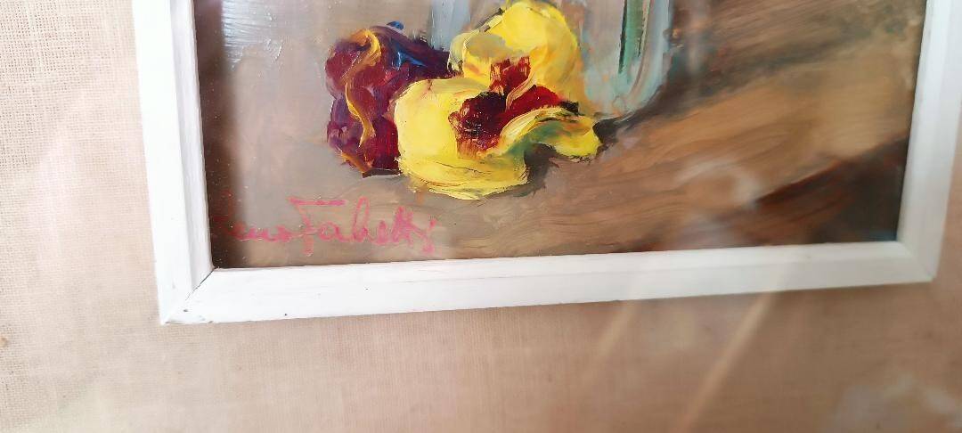 Oil painting on panel Remo Fabretti (Ancona 1905-1983) vase with flowers