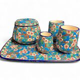 Longwy, cherry blossom glazed earthenware smoking set, early 20th century