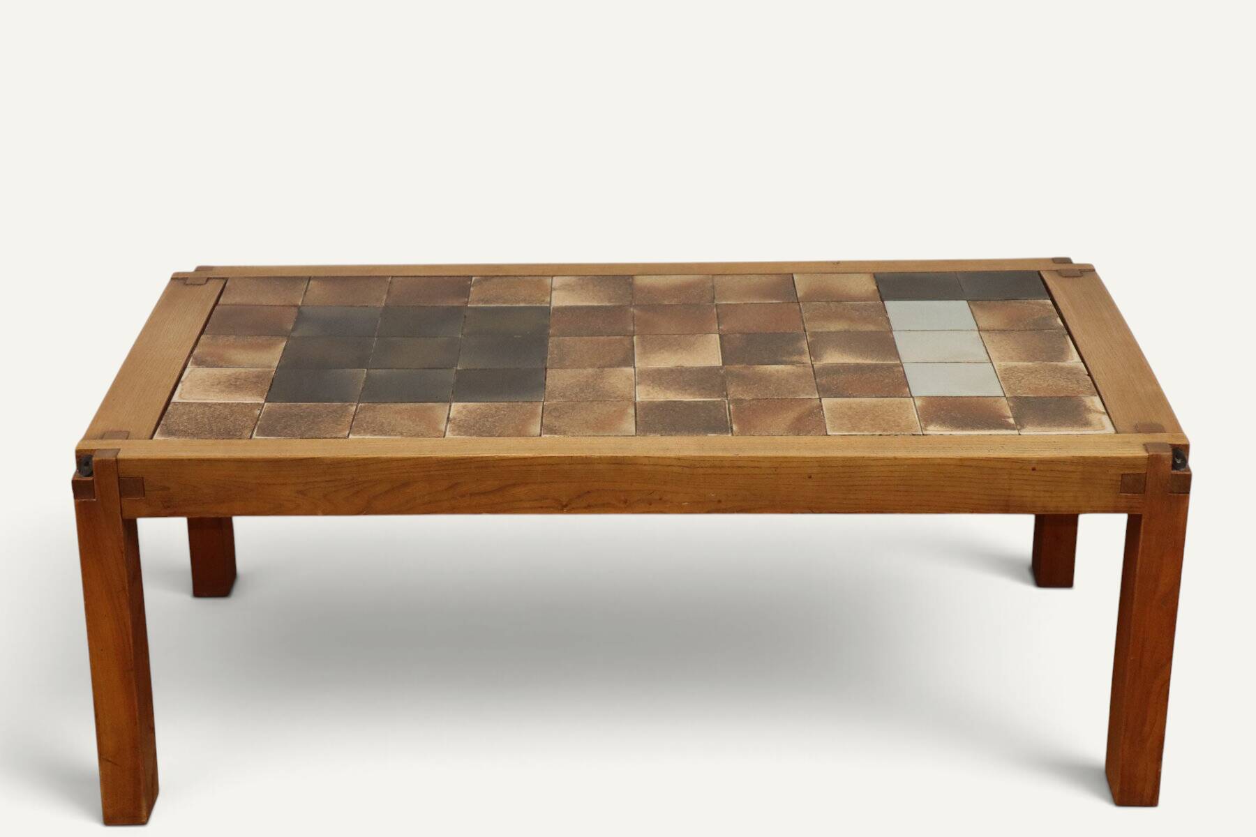 Coffee table by Pierre Chapo in solid elm and ceramic – circa 1960