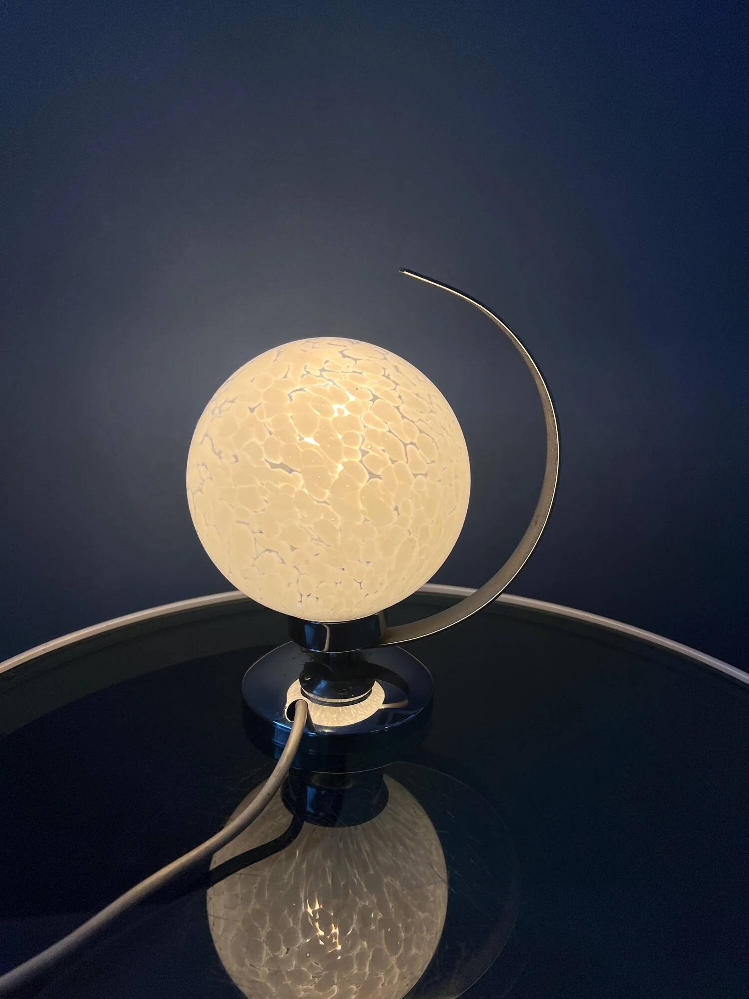 Vintage chrome table lamp with glass shade