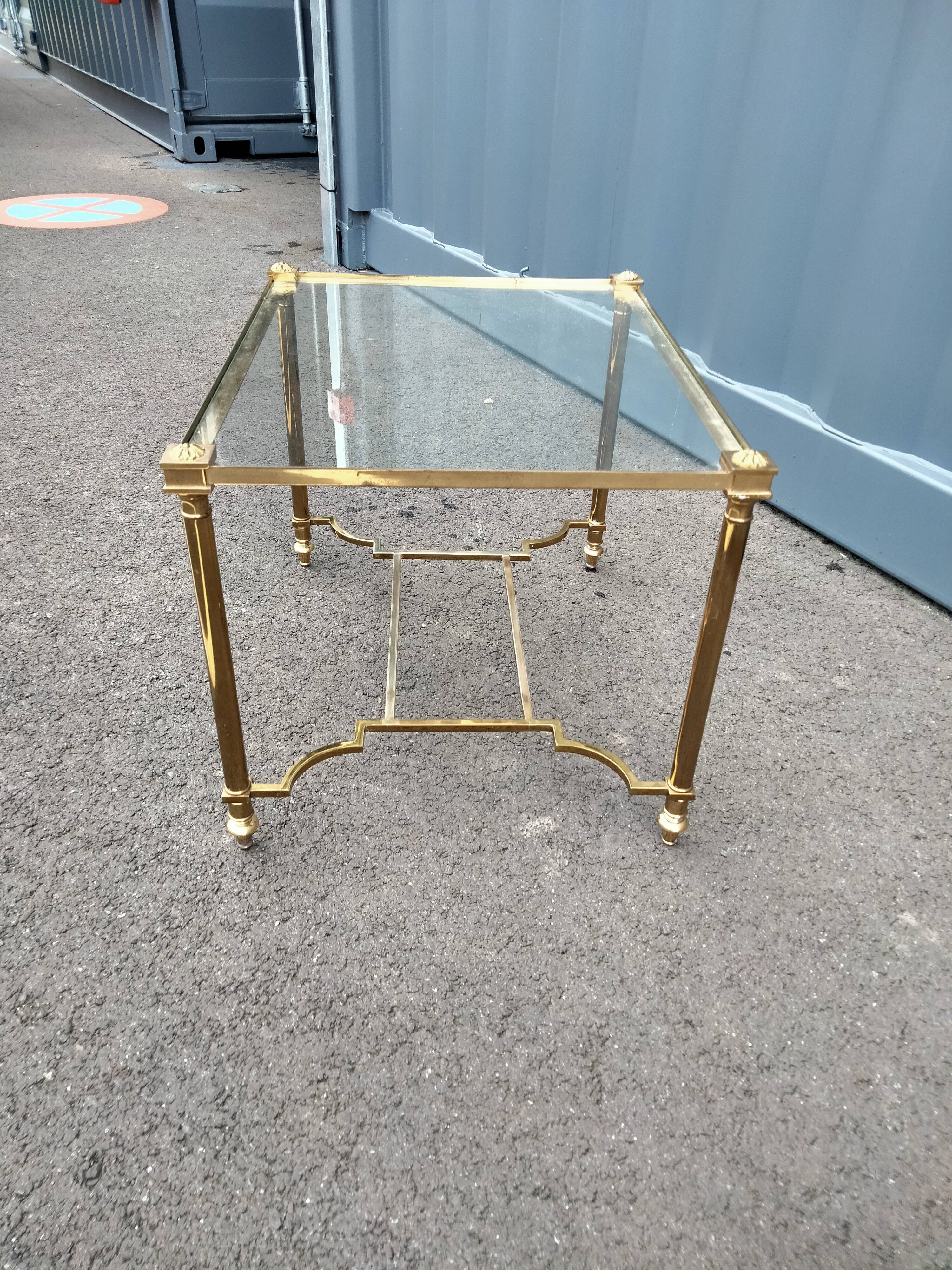 Old coffee table side metal gilded top glass style Louis XVl