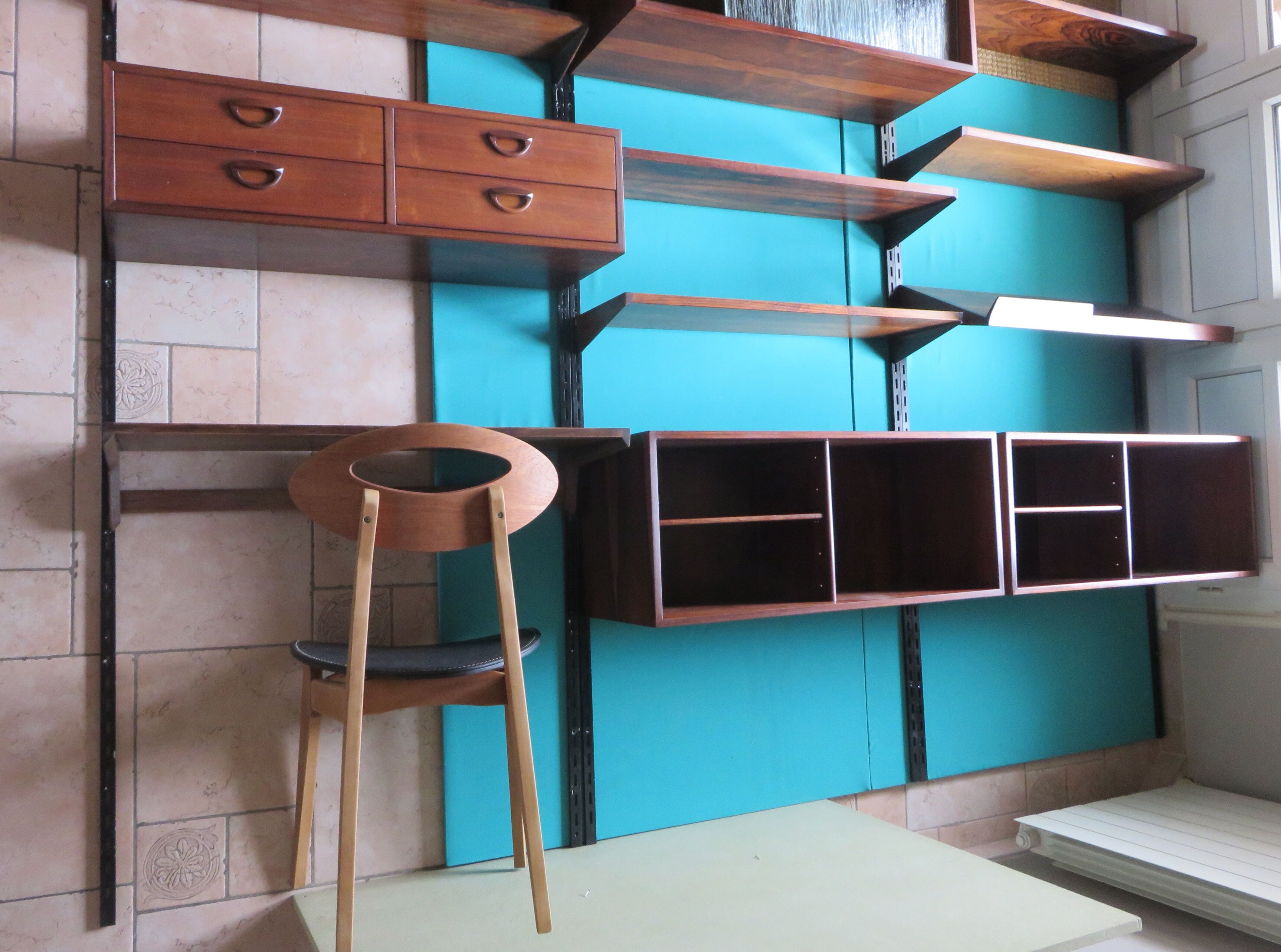 Rosewood bookcase with shelving and box system. Kai Kristensen, Denmark 1960