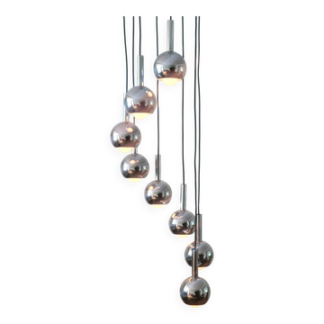 Wortmann & Filz cascade pendant lamp in chrome, Germany 1970