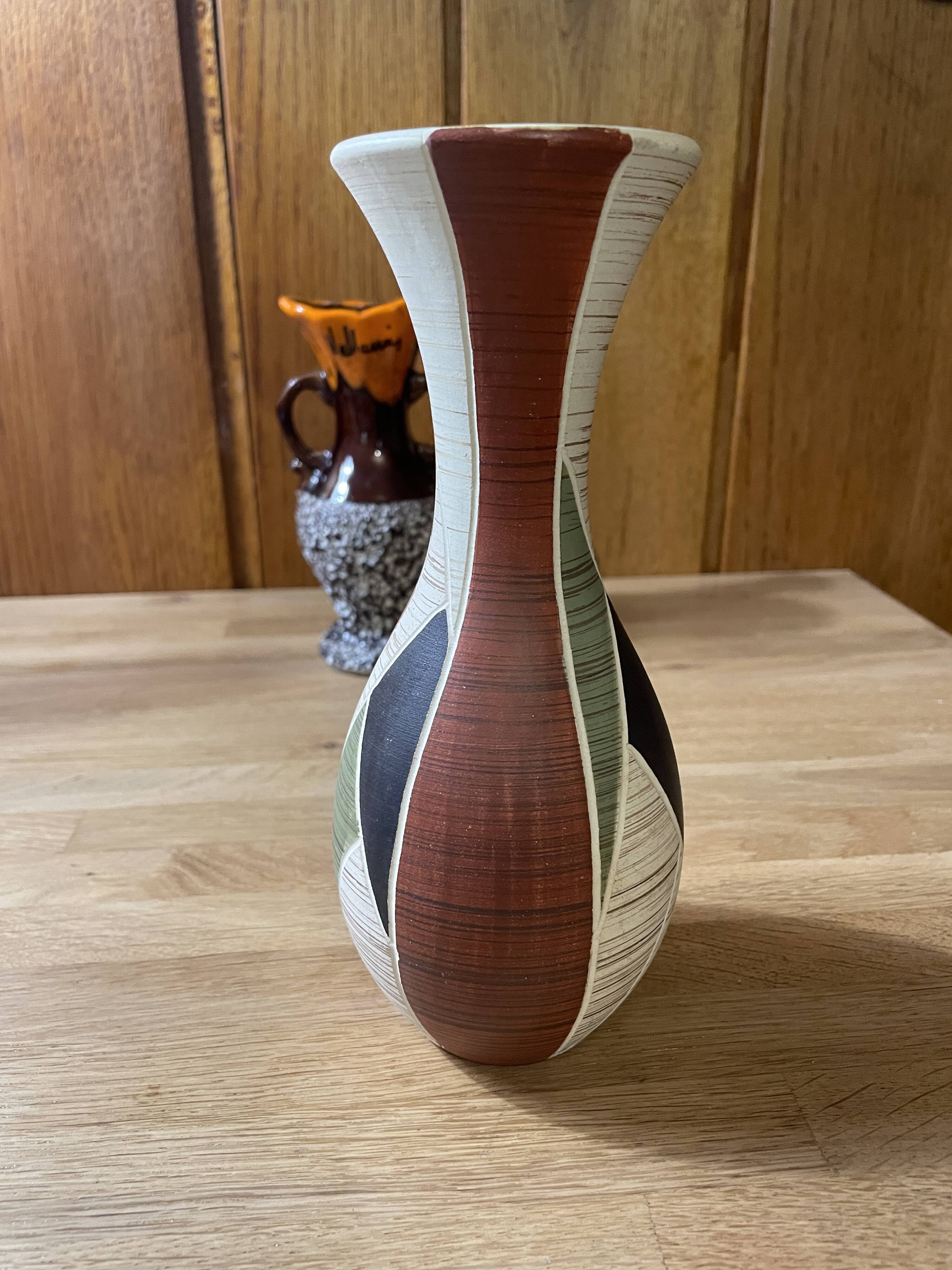 Vase ocher beige green black 1950 1960 ceramic