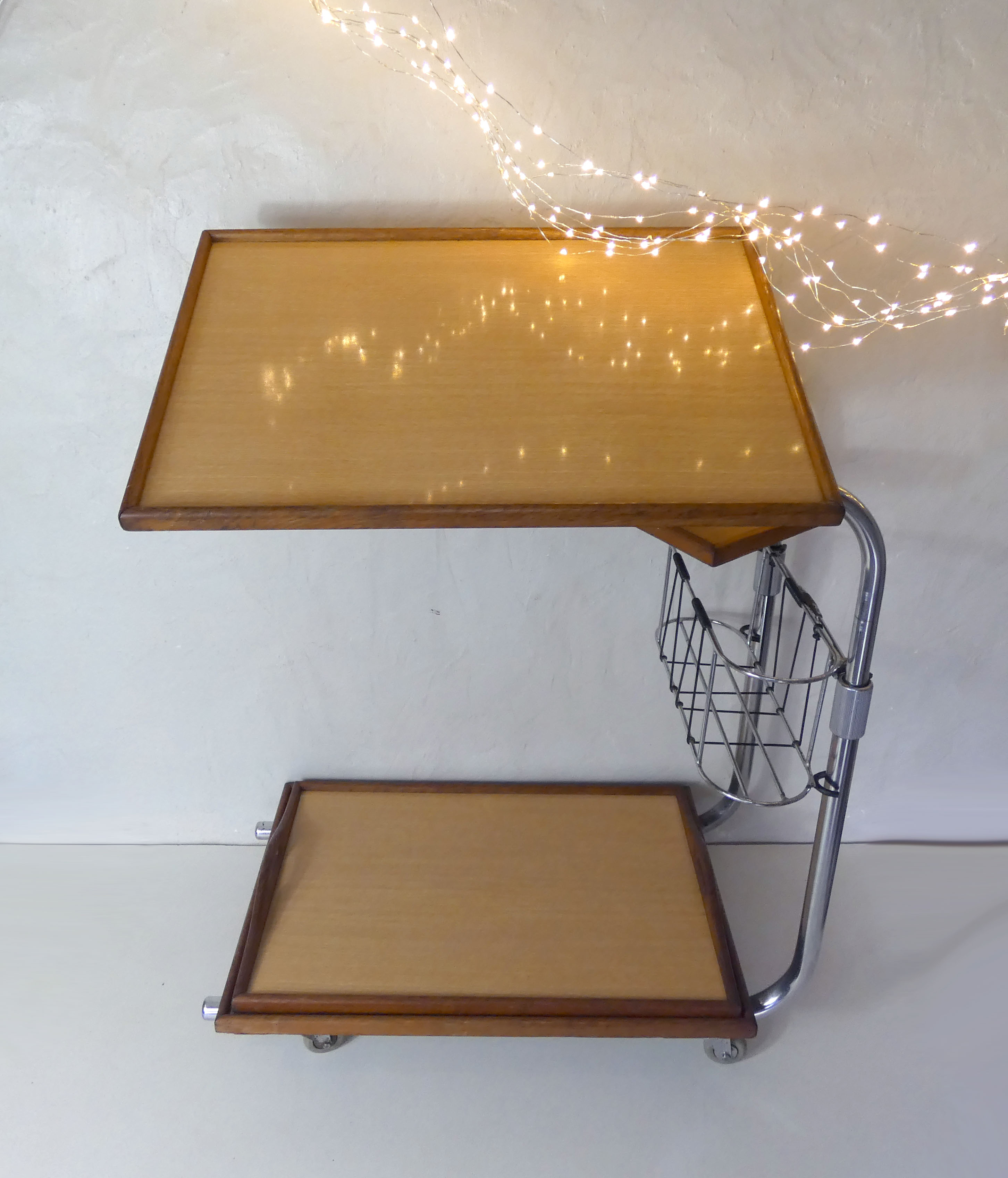 Side table vintage service the adap-table steel wood chrome formica