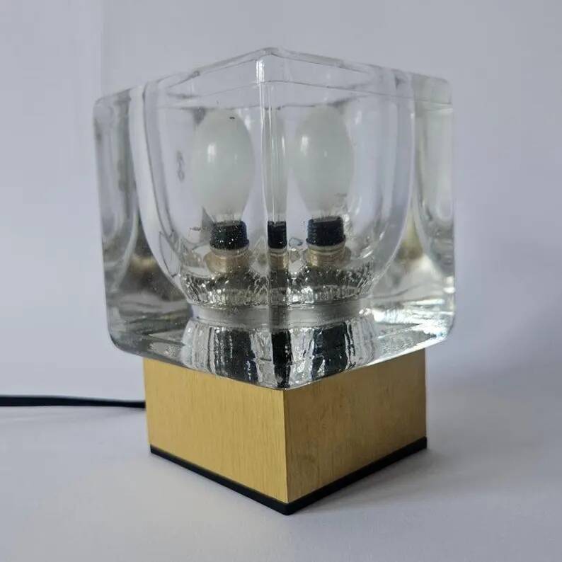 Midcentury Rare Ice Cube Glass Table Lamp, Peill & Putzler, Germany, 1970s