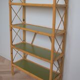 Khaki and rattan shelves