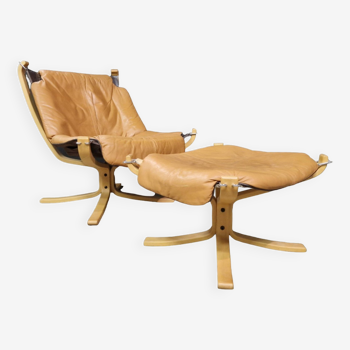 Fauteuil lounge et ottoman Falcon de Sigurd Ressel pour Vatne, Norvège 1970