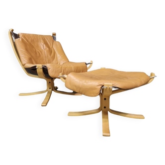 Fauteuil lounge et ottoman Falcon de Sigurd Ressel pour Vatne, Norvège 1970