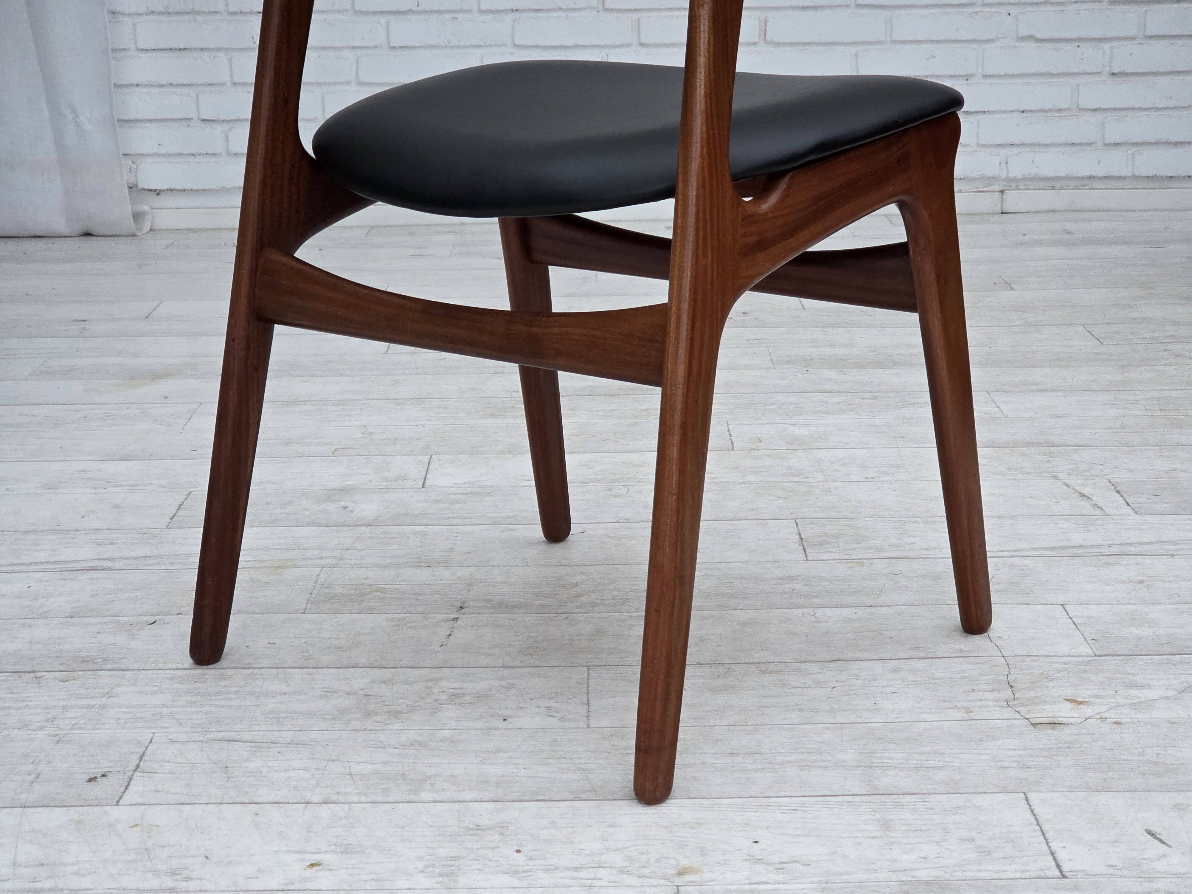 1960s, set of 4 reupholstered Danish dining chairs, design by Erik Buck.