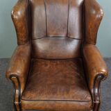 Fauteuil à oreilles en cuir de mouton