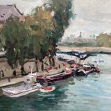 Russian painting signed Oil on canvas “Paris Louvre” size: 65x56.5cm-