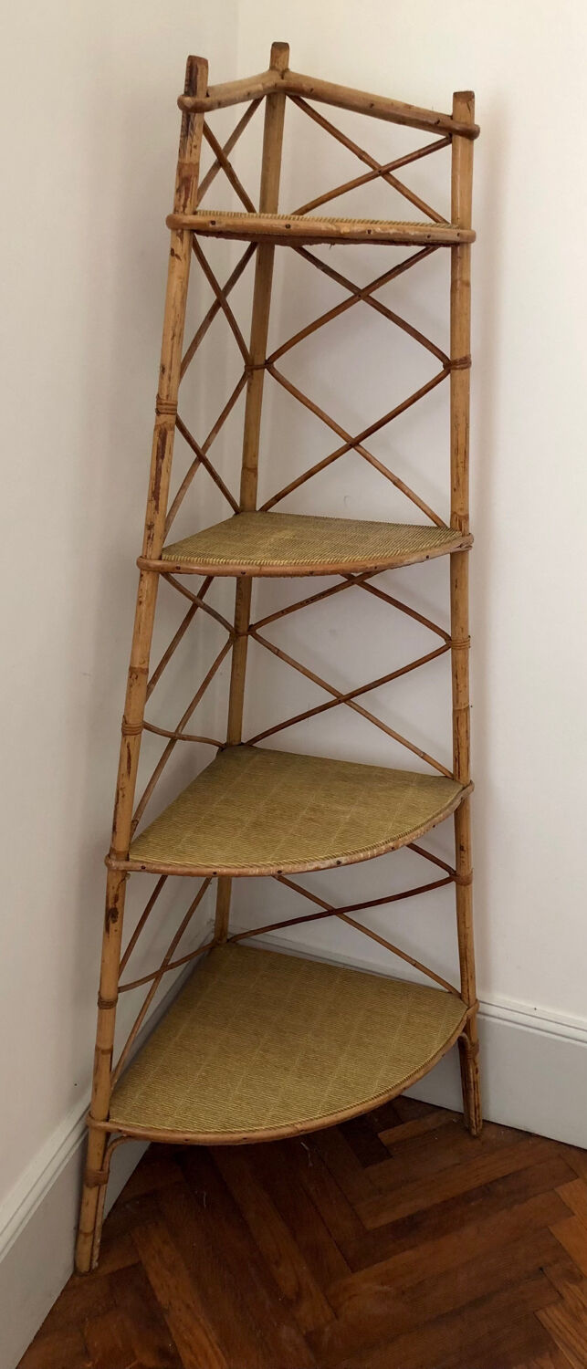 Rattan corner shelf