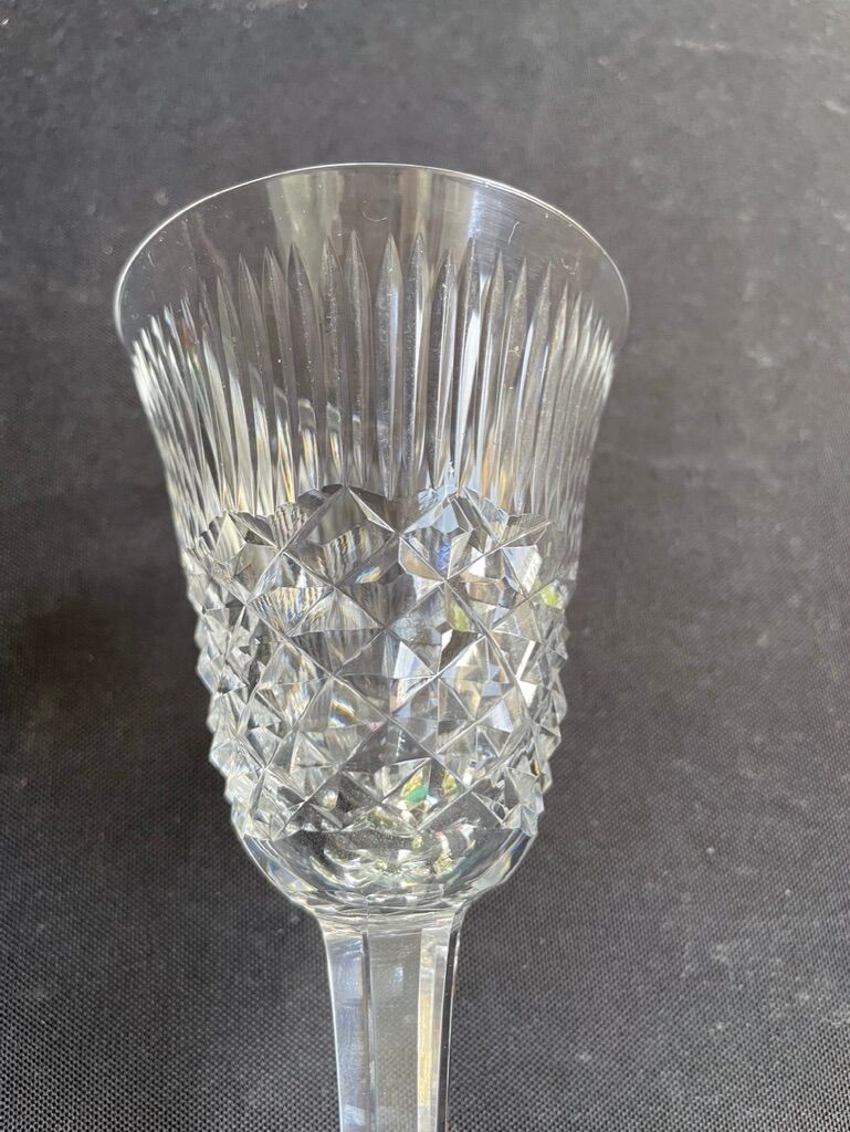 6 old carved crystal wine glasses
