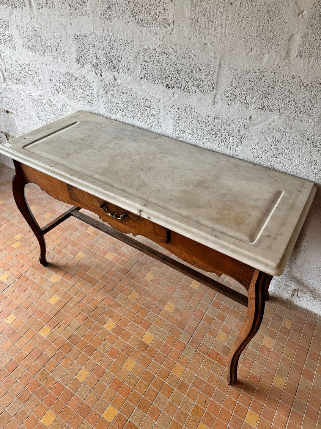 Console ancienne en noyer et marbre - 19ème