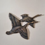 Set of two wall decorations exotic birds vintage brass