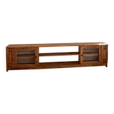 Vintage oak sideboard TV unit with sliding doors.