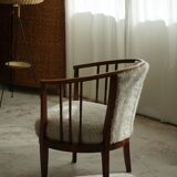 Pair of Danish armchairs in beech, reupholstered in lambswool, Art Nouveau, 1900s.