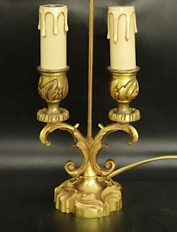 Louis XV style lamp from Lucien GAU - green lampshade with crackle effect metal.