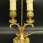 Louis XV style lamp from Lucien GAU - green lampshade with crackle effect metal.