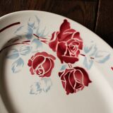 Oval dish art deco flowers red blue Pondy Badonviller