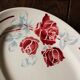 Oval dish art deco flowers red blue Pondy Badonviller
