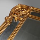 Richly decorated wall mirror in resin with golden ornaments and smoked mirror glass panels, Belgium,