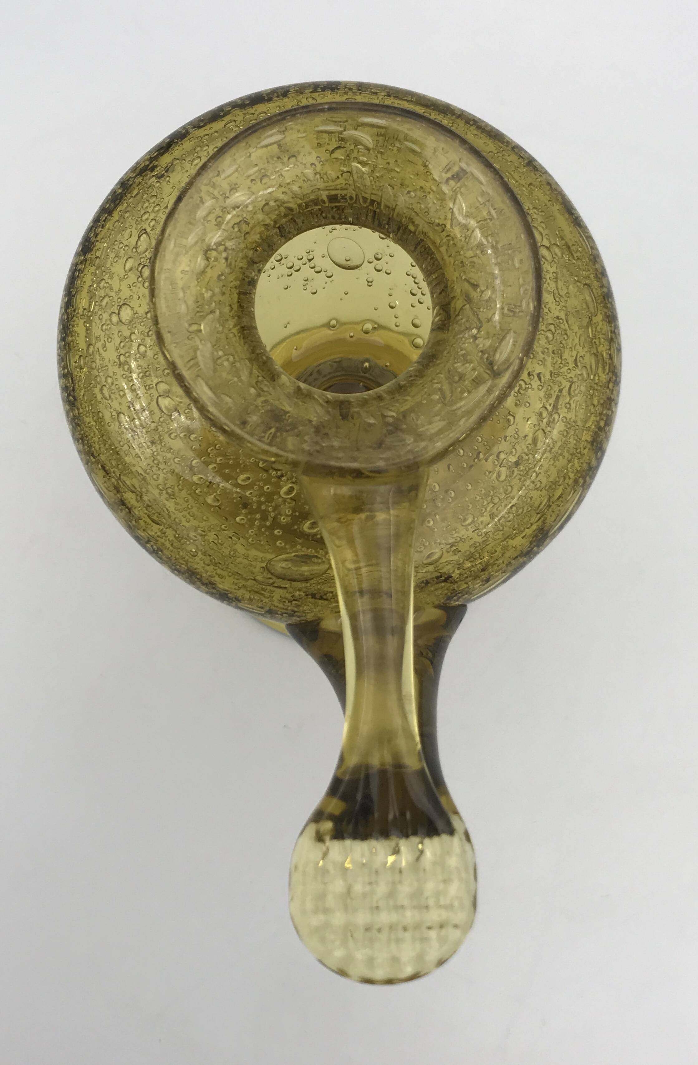 Yellow bubble hand blown glass oil lamp biot glassworks