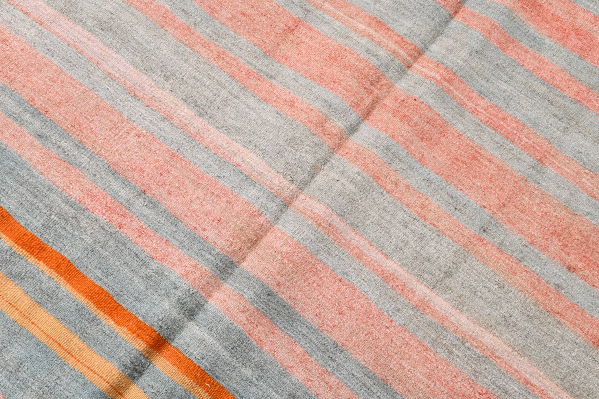 Tapis Kilim bohème rouge pâle et vert, 193 x 222 cm