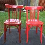 Vintage bistro chairs painted in burgundy and red