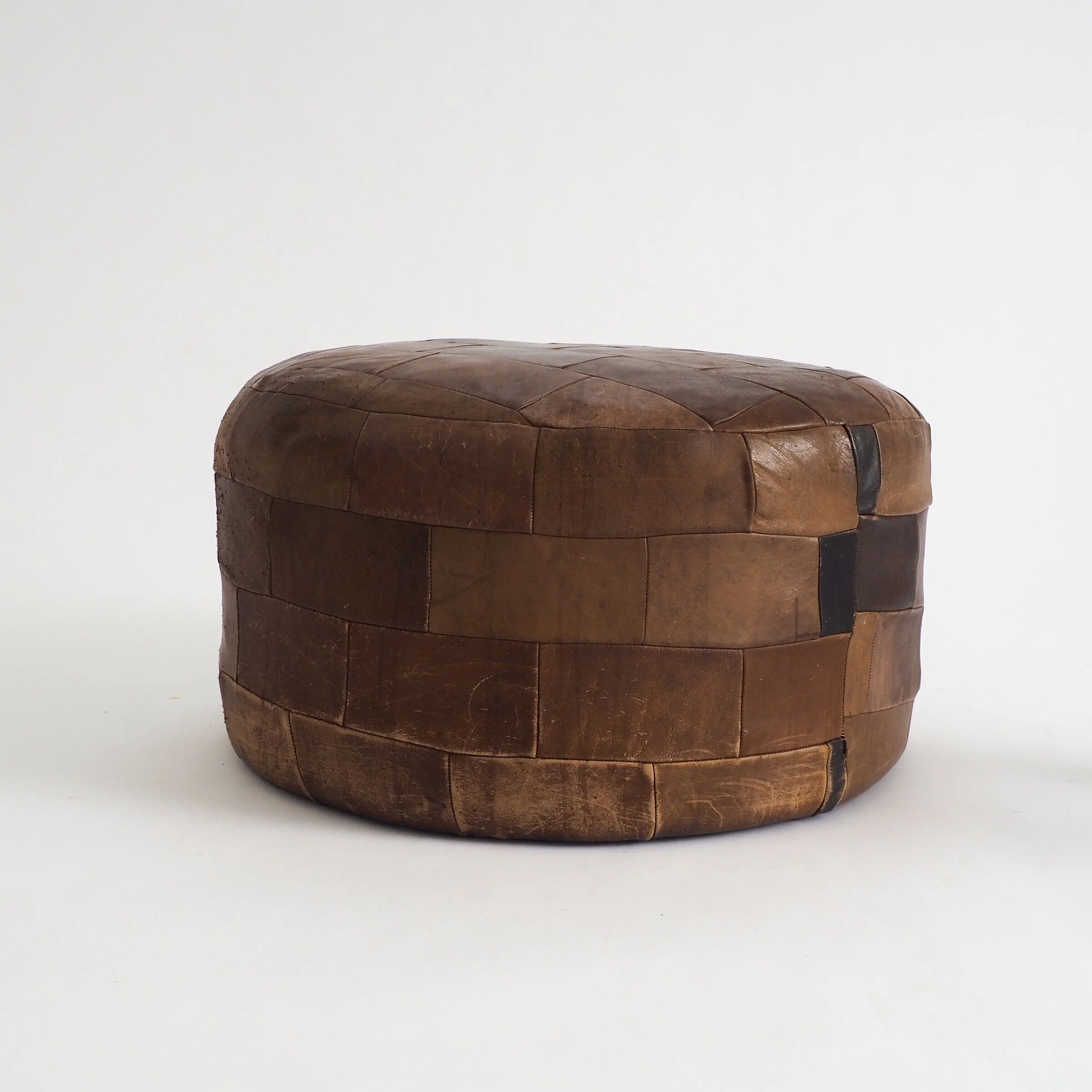 Vintage leather patchwork pouf