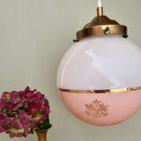 Vintage globe pendant light in white and pink opaline