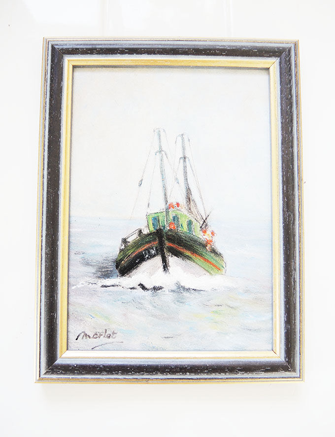 Oil on Wood Framed and Signed Henri Merlet : Fishing Boat of Face