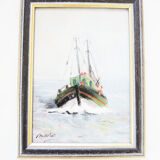 Oil on Wood Framed and Signed Henri Merlet : Fishing Boat of Face