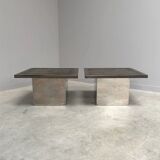 Set Peter Draenert stainless steel and stone coffee tables, 1970s