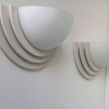 Pair of vintage geometric wall lights, plaster and sandblasted glass, France 1970