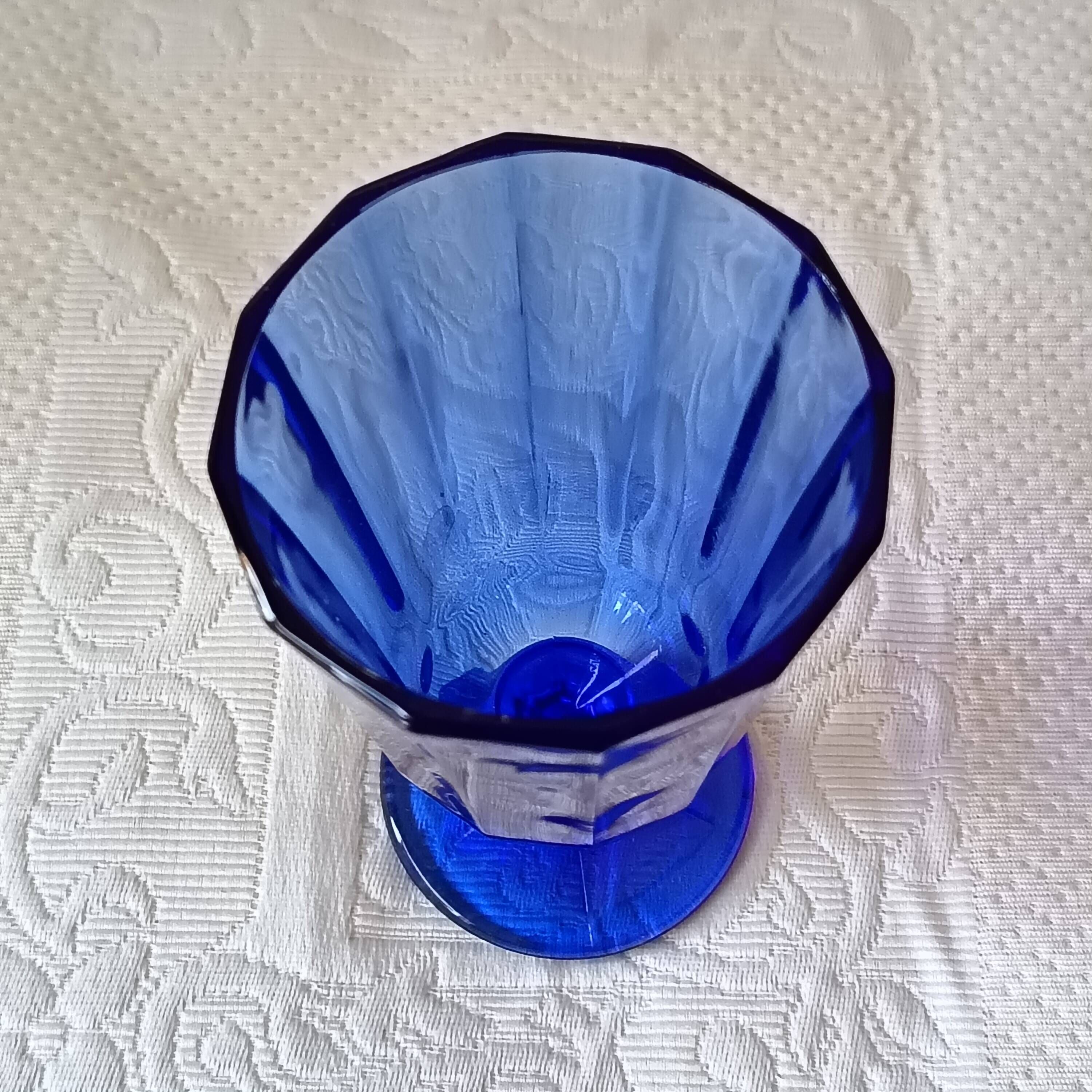 6 vintage footed glasses in cobalt blue coloured glass from Portugal
