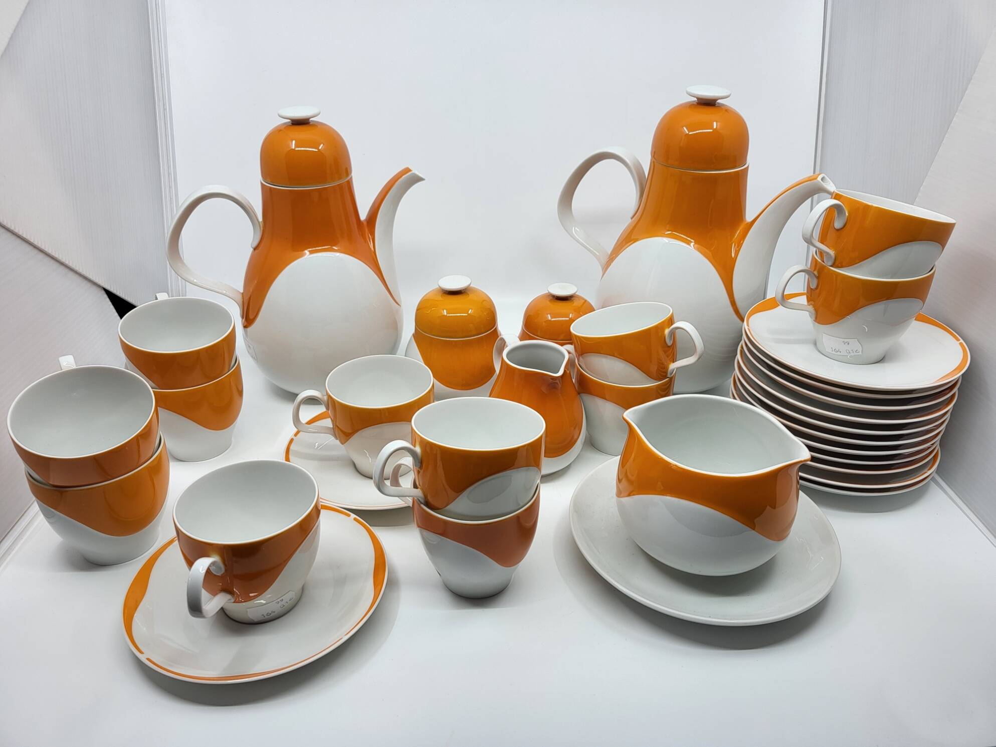 Heinrich Germany complete service in white and orange porcelain Space Age 1970