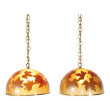 Italian design hanging lamps resin and leaves, 1970s 1980s