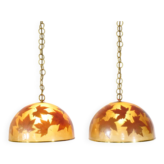 Lampes suspendues design italien en résine et feuilles, années 1970-1980