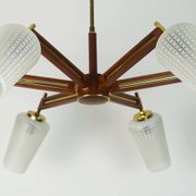 1960s mid century sputnik 8-light CHANDELIER teak brass glass ceiling light