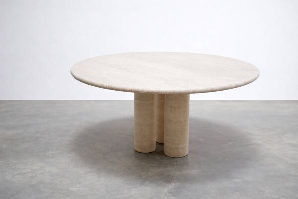 Table de salle à manger ronde en travertin