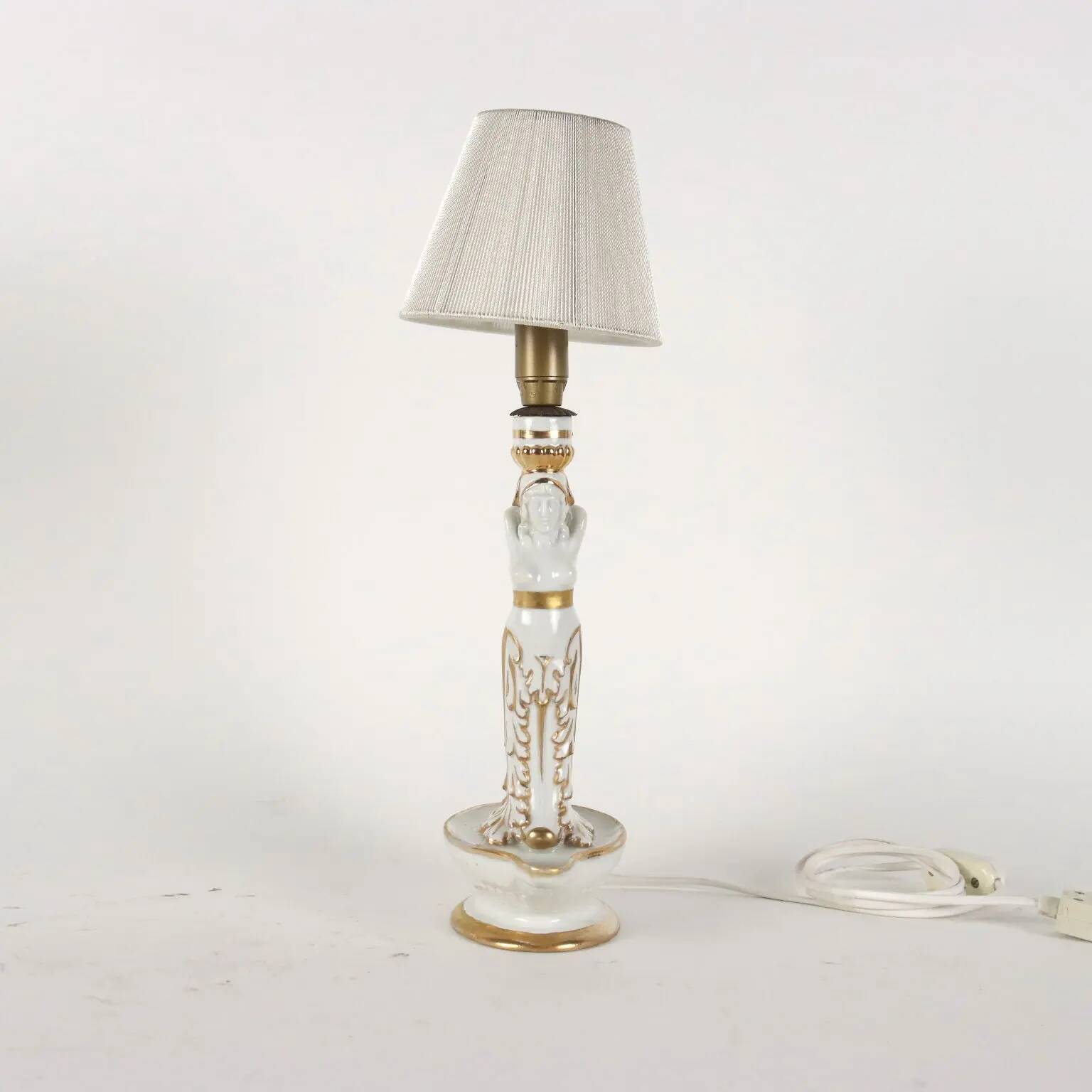 Pair of neoclassical style lamps in porcelain, Italy, 20th century