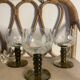 3 two-tone stemmed glasses with olive green stems
