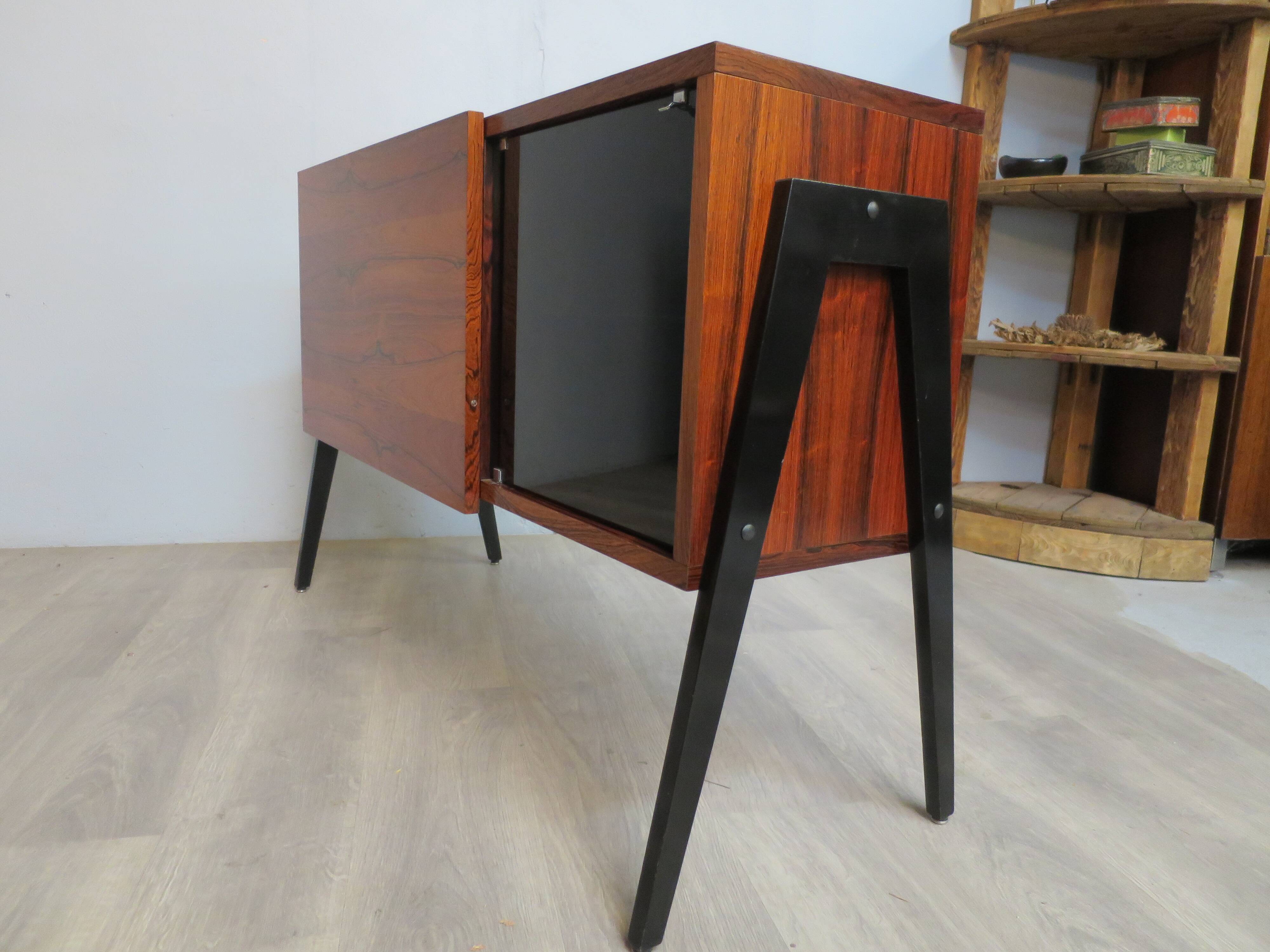 Small rosewood bar lounge sideboard with compass legs