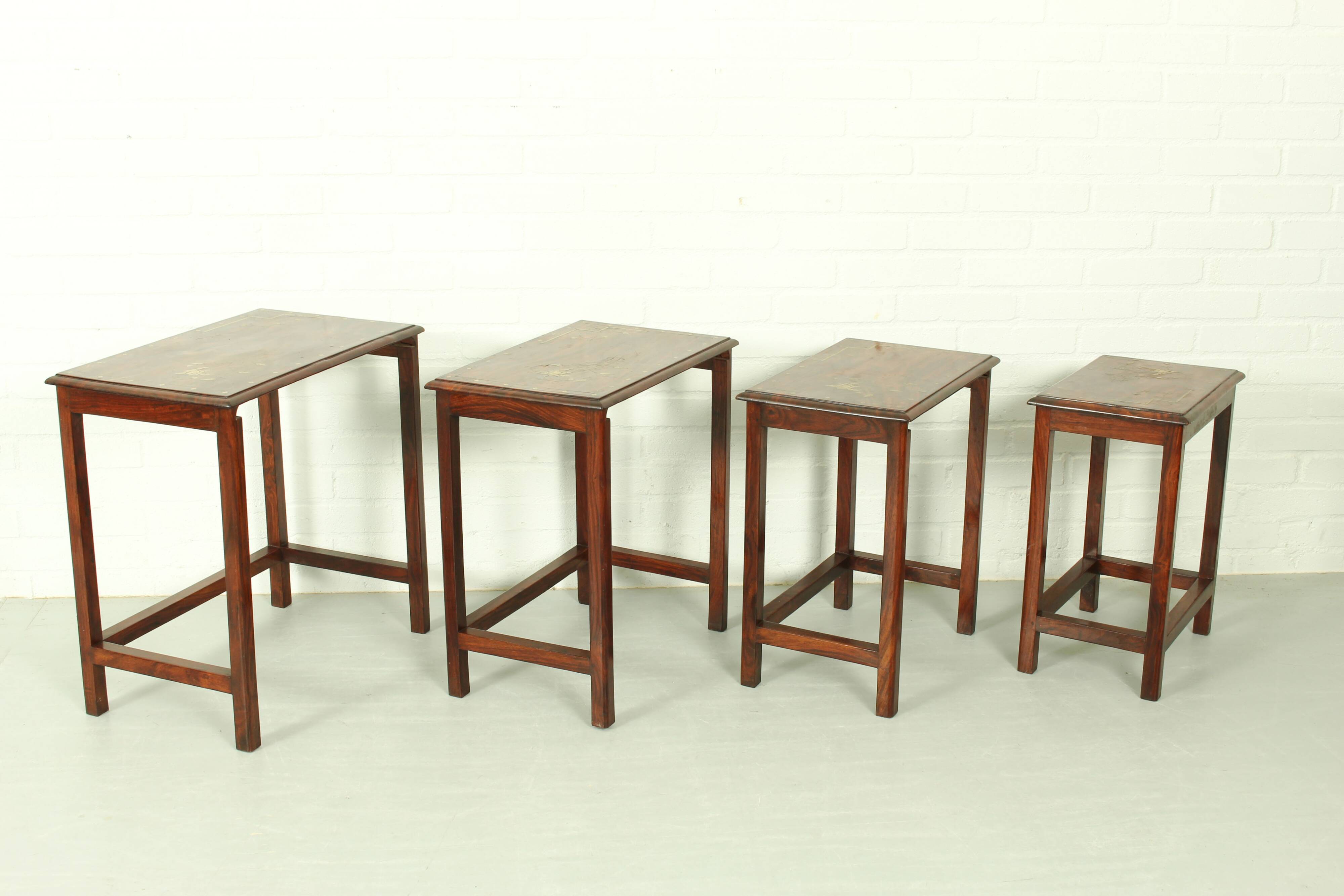 Italian Rosewood Nesting Tables with Copper Inlay
