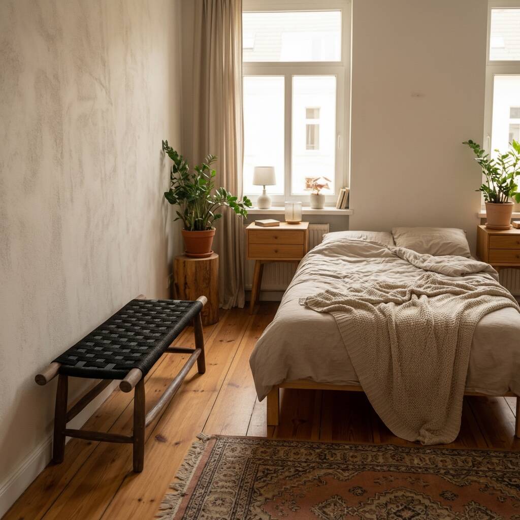 Woven rope bed bench