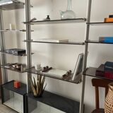 Michel Ducaroy style bookcase, in smoked glass and steel