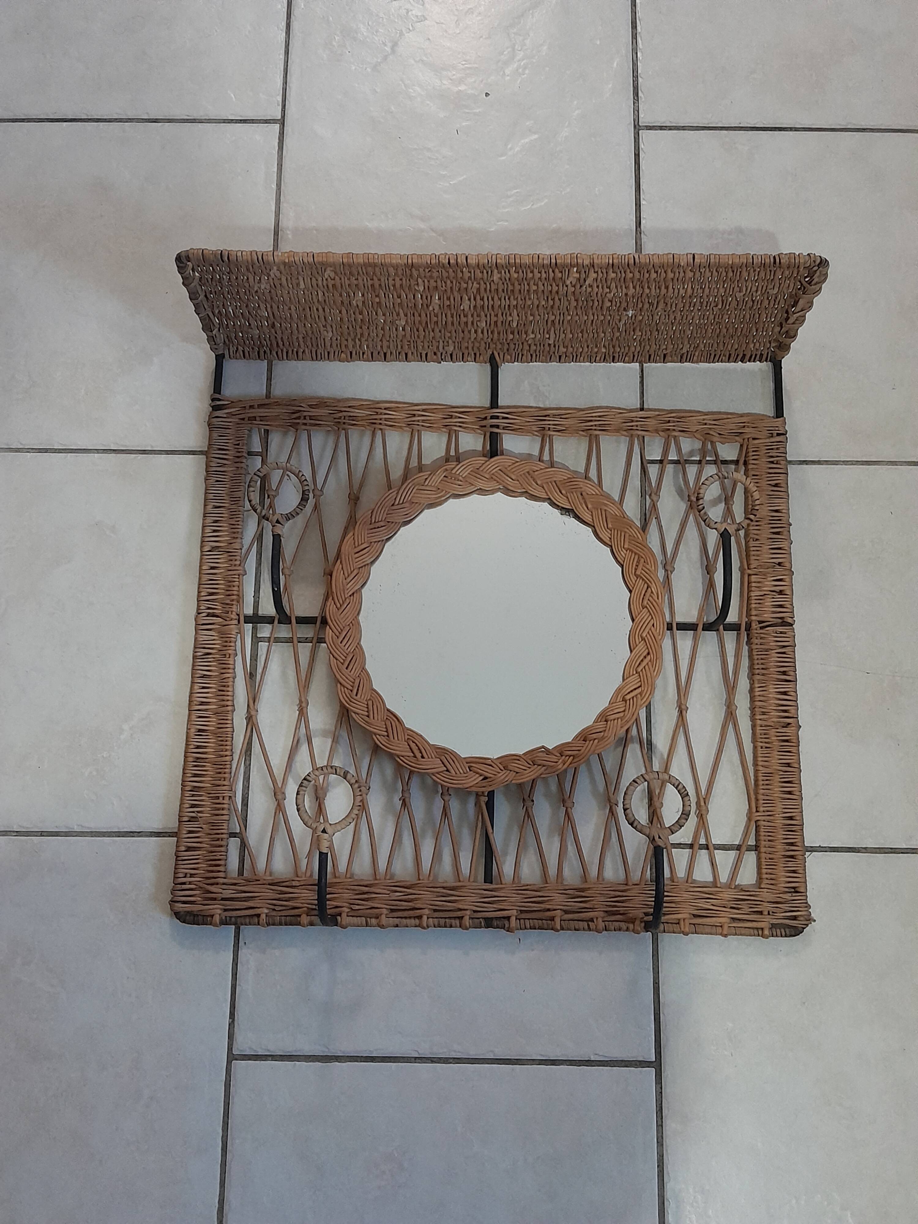 Coat rack dressing room vintage rattan year 50